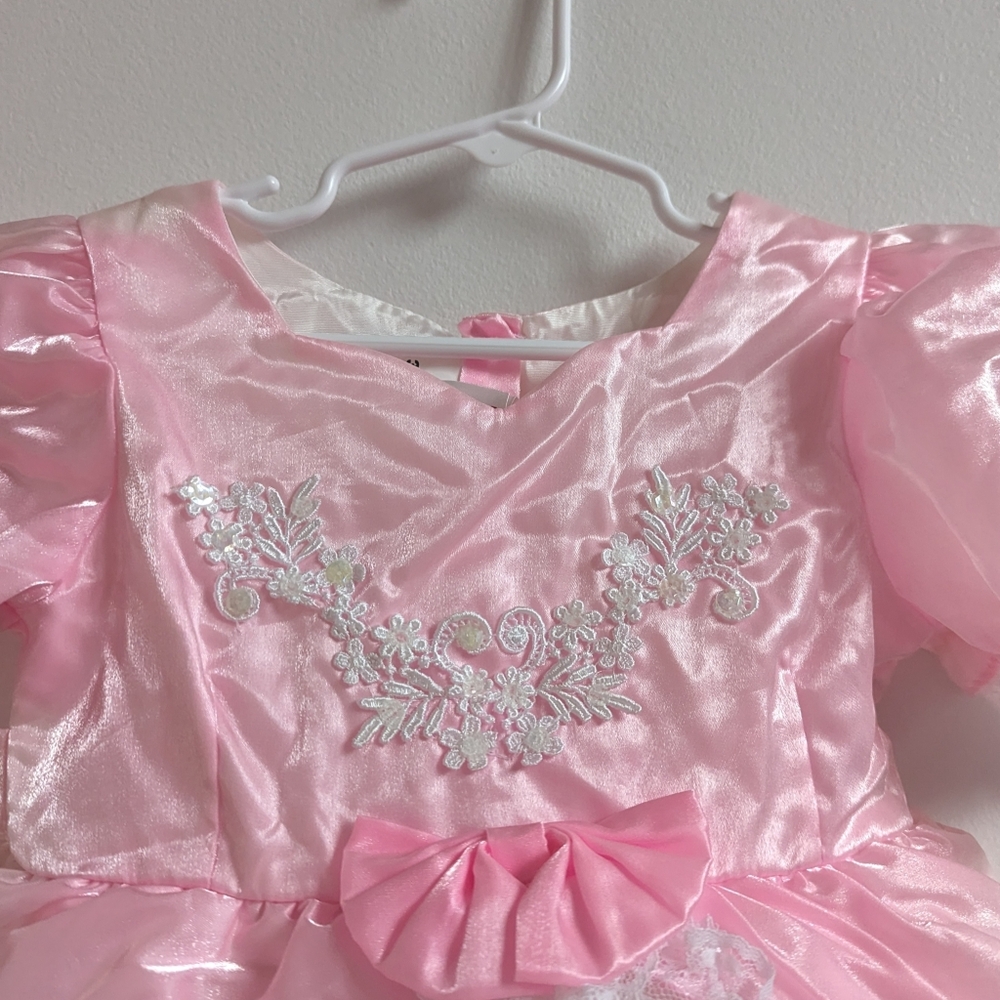 Vtg Lida Pageant Dress 3T Pink Shimmer Lace Beaded - Picture 4 of 6